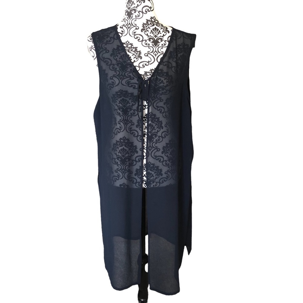 Escalade Paris Mesh Tie-front Black Shirt Gown